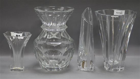 Four Baccarat crystal vases tallest 22cm